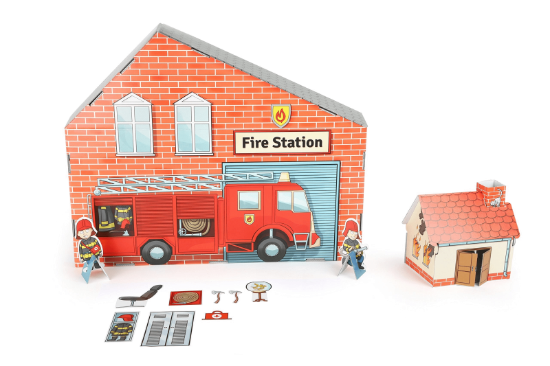 Remiza Strażacka z Kartonu z figurkami - Tektorado