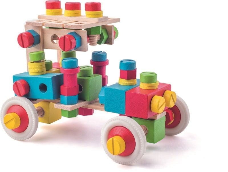 Drewniany zestaw konstruktora 140 elementów - Bino