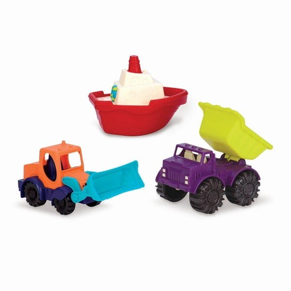 B.toys - zestaw 3 mini pojazdów (wywrotka, koparka i statek) Loaders & Floaters