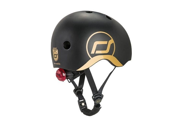 Ultralekki Kask Ochronny z Lampką LED na Hulajnogę i Rower  dzieci 1-5 lat Black & Gold - Scoot & Ride