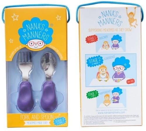 Widelec i łyżka Nana's Manners ETAP 2  Sztućce 1-3 lata Fiolet