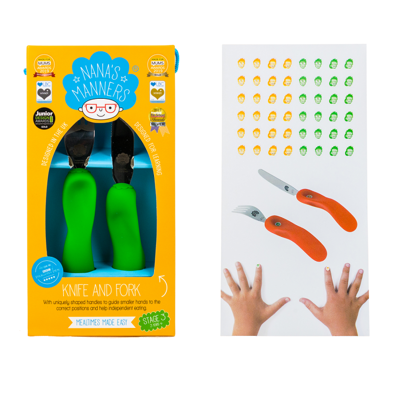 Sztućce Nana's Manners Nóż i Widelec ETAP 3 Zielony 3-9 lat
