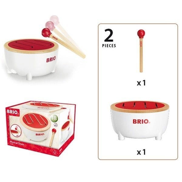 Drewniany bębenek biały Musical Drum - Brio