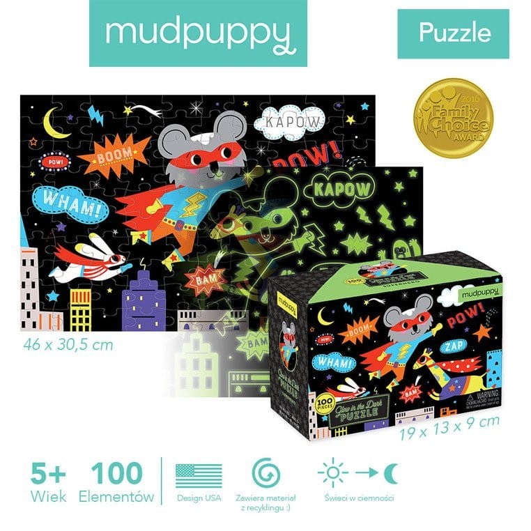 Puzzle Świecące w Ciemności Superbohaterowie 100 el. - Mudpuppy