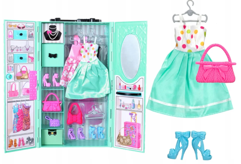 Szafa z Ubrankami dla Lalki Turkusowa - Askato