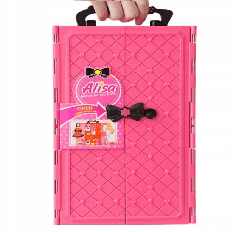 Szafa z Ubrankami dla Lalki Różowa - Askato