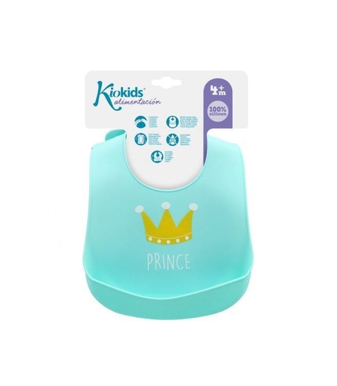 Śliniak silikonowy z kieszonką niebieski - Kiokids