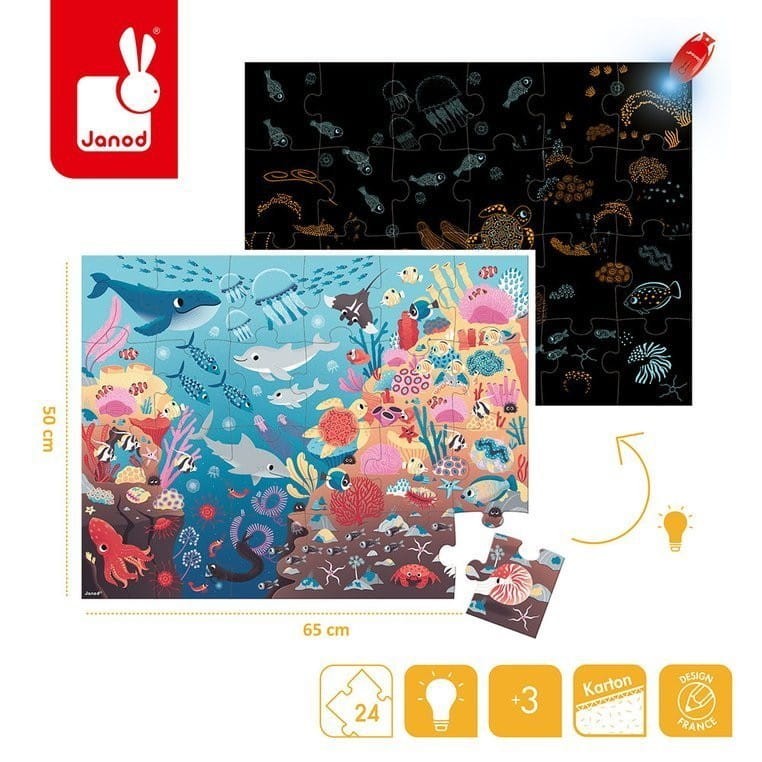 Świecące puzzle z mini lampką UV Ocean 24 el. - Janod