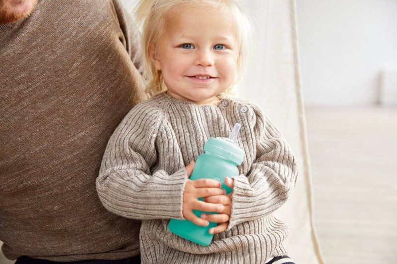 Szklany Bidon ze Słomką 240 ml miętowy - Everyday Baby