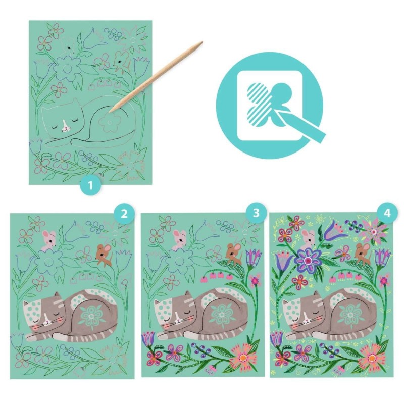 Wydrapywanka zdrapki Zwierzęta w Kwiatach 4 szt. - Djeco