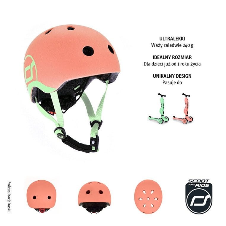 Ultralekki Kask Ochronny z Lampką LED na Hulajnogę i Rower  dzieci 1-5 lat Peach - Scoot & Ride