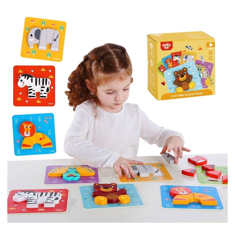 Drewniane Układanki 6w1 Puzzle Zwierzęta - Tooky Toy