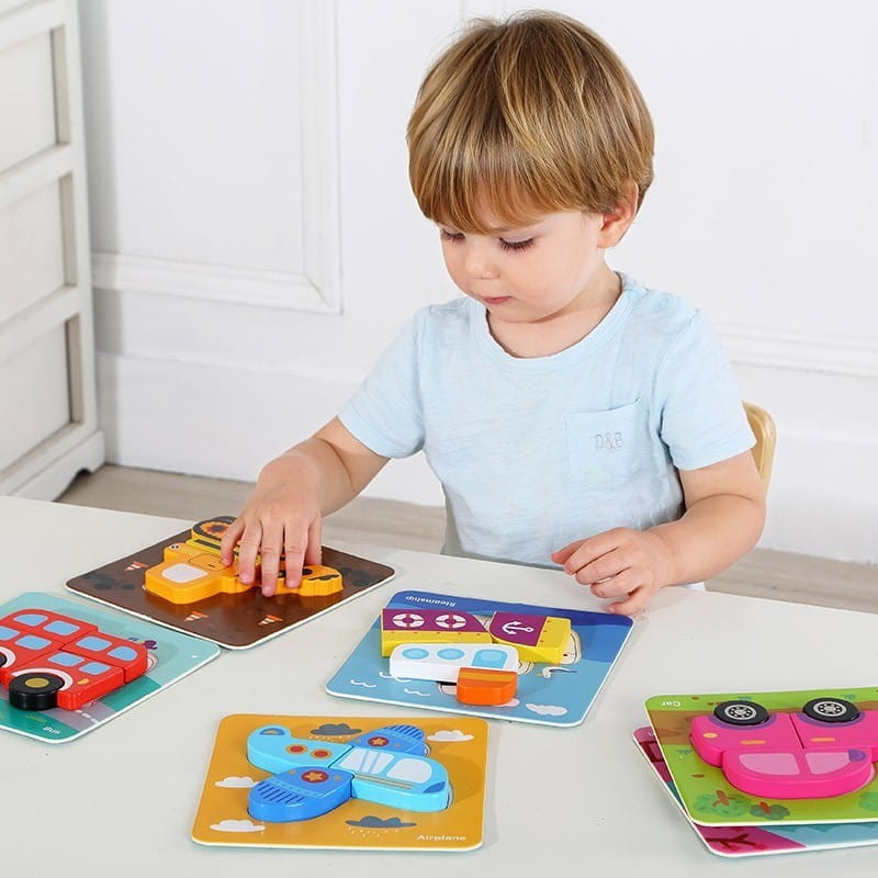 Drewniane Układanki 6w1 Puzzle Pojazdy - Tooky Toy