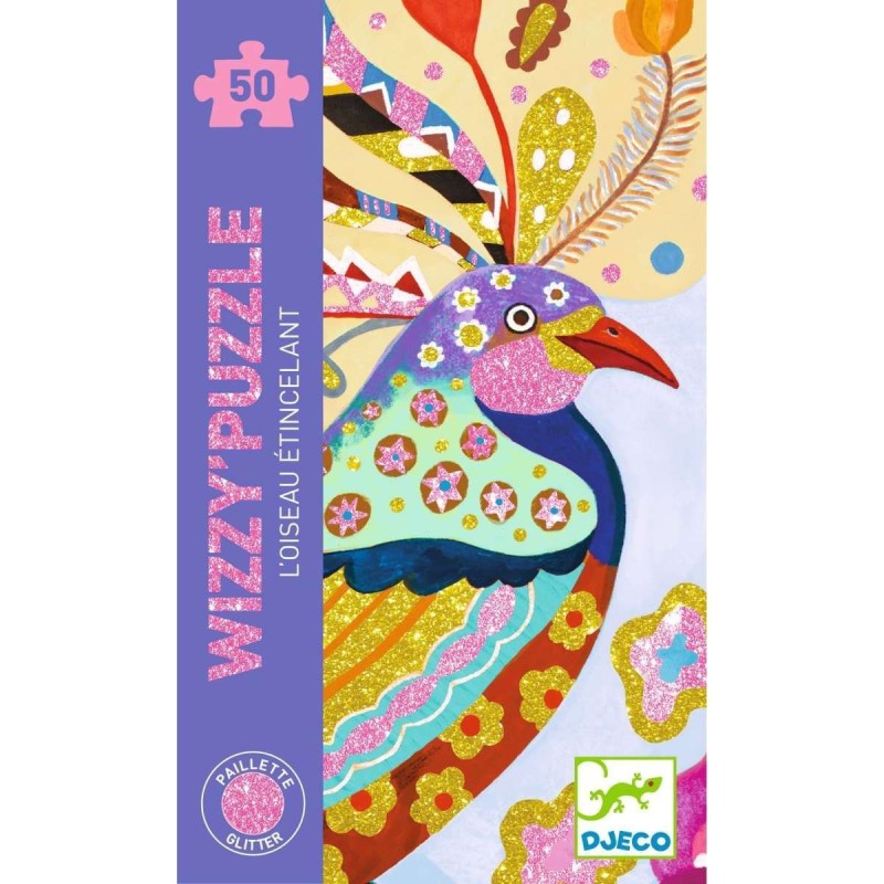 Brokatowe Puzzle Błyszczący Ptak 50 el. Wizzy'Puzzle - Djeco