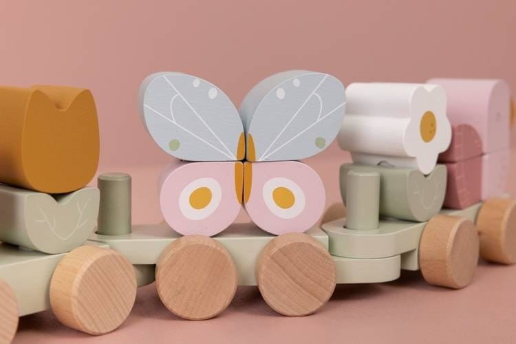 Drewniany Pociąg z Klockami Flowers & Butterflies - Little Dutch