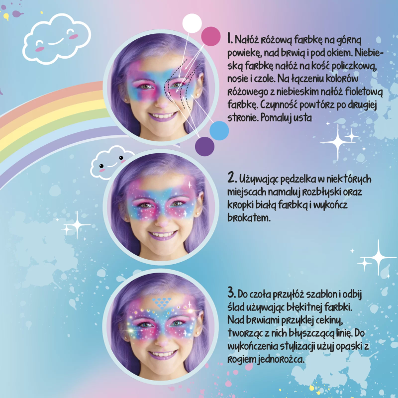 Farbki do Malowania Twarzy z Cekinami Jednorożec - Kidea