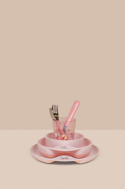 Zestaw Naczyń i Sztućce dla Dzieci 6-części Flowers & Butterflies Mio Mepal - Little Dutch