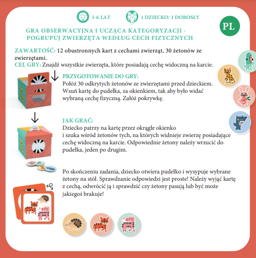 Kostka z Żetonami do Segregowania Eduludo KIOUKOI Zwierzęta - Djeco