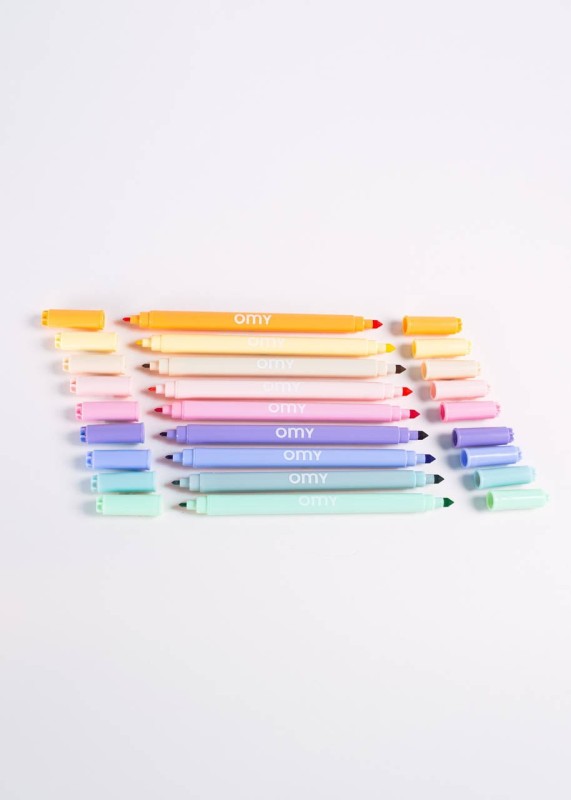 Pastelowe Pisaki z Podwójną Końcówką 9 szt.- omy
