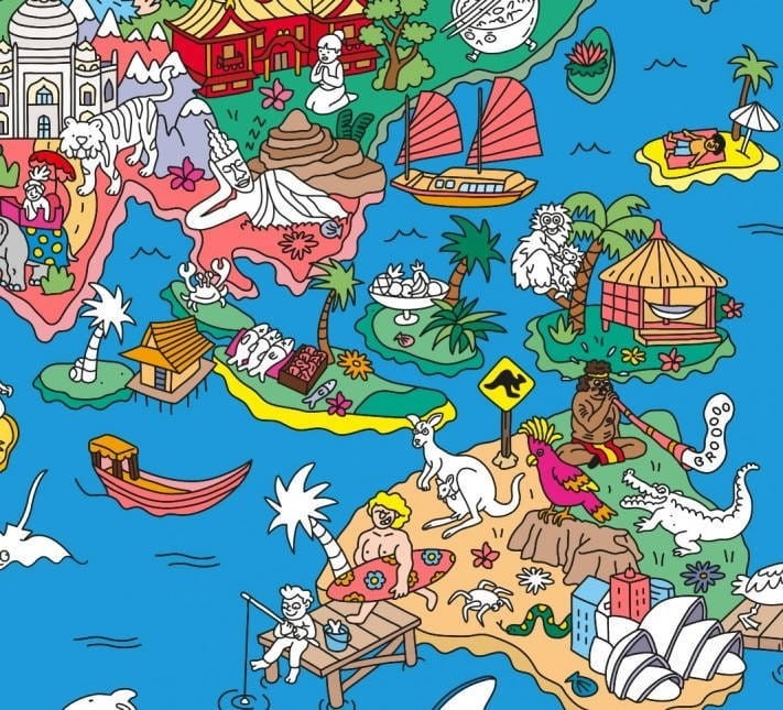 Plakat z Naklejkami Atlas Mapa Świata - omy