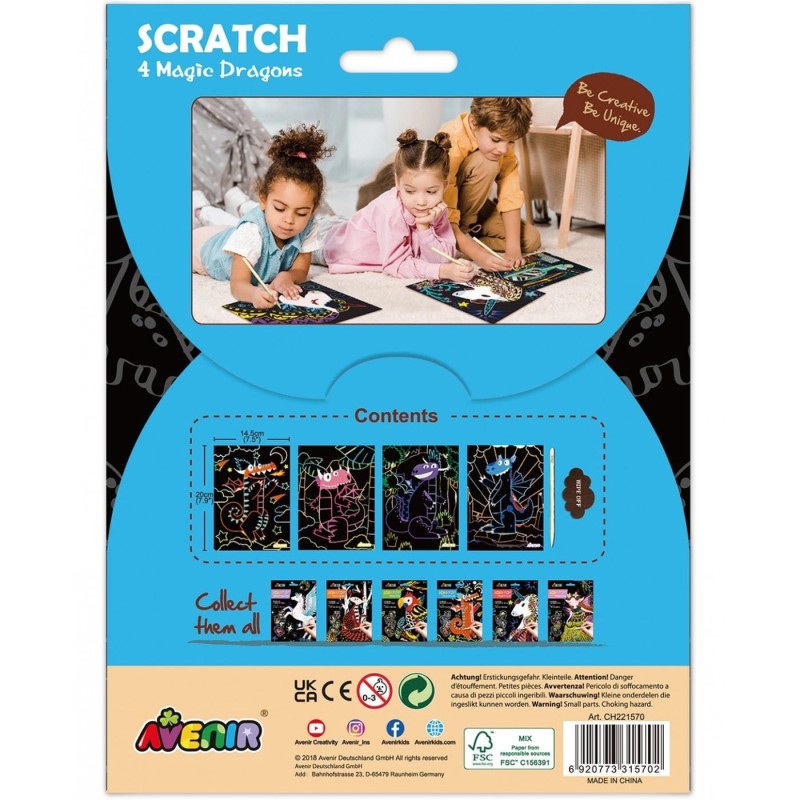 Kolorowe Wydrapywanki Smoki 4 szt. Scratch Art - Avenir