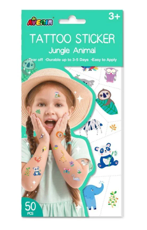 Tatuaże dla dzieci Zwierzęta z Dżungli błyszczące 50 szt. - Avenir