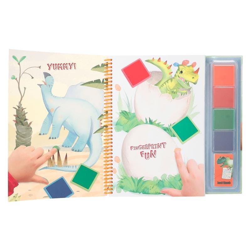 Kolorowanka z tuszem do malowania palcami Dinozaury