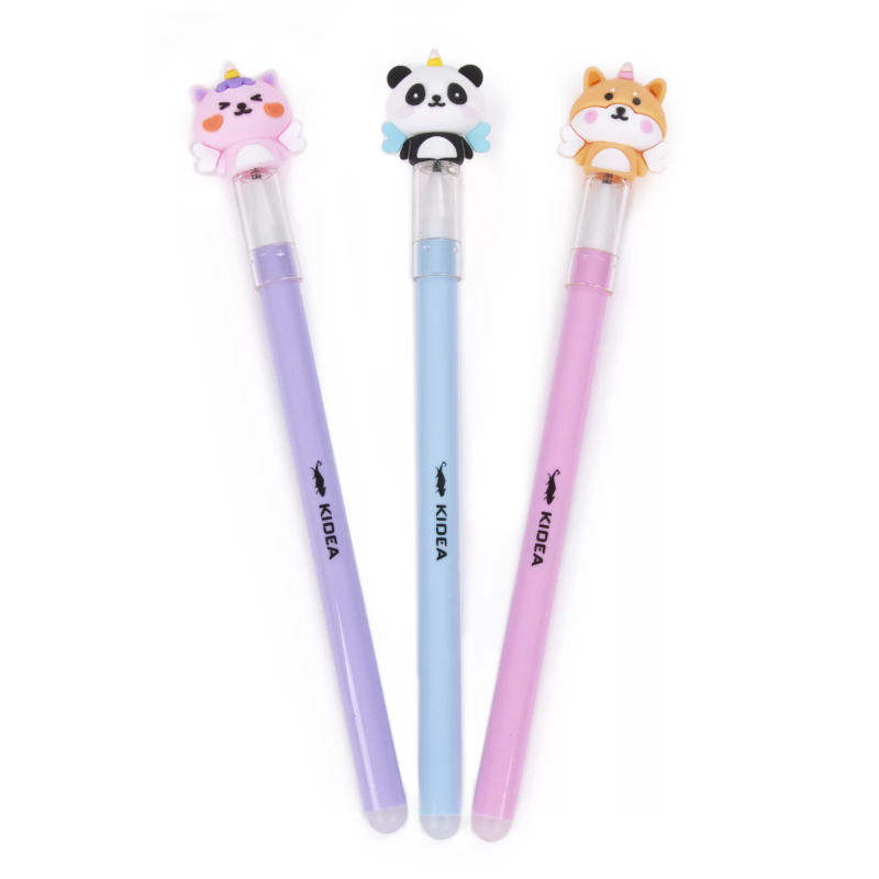 3x długopisy wymazywalne z figurką w kształcie zwierzaka Kidea