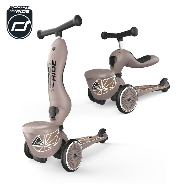 Hulajnoga Jeździk 2w1 z zamykanym schowkiem Highwaykick 1 Lifestyle Brown Lines Scoot & Ride