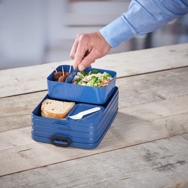 Lunchbox z przegródkami, pojemniczkiem i widelcem Bento nordic sage - Mepal