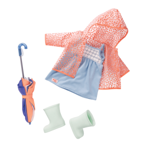 Our Generation - peleryna, parasol, kalosze do lalki Brighten up a rainy day