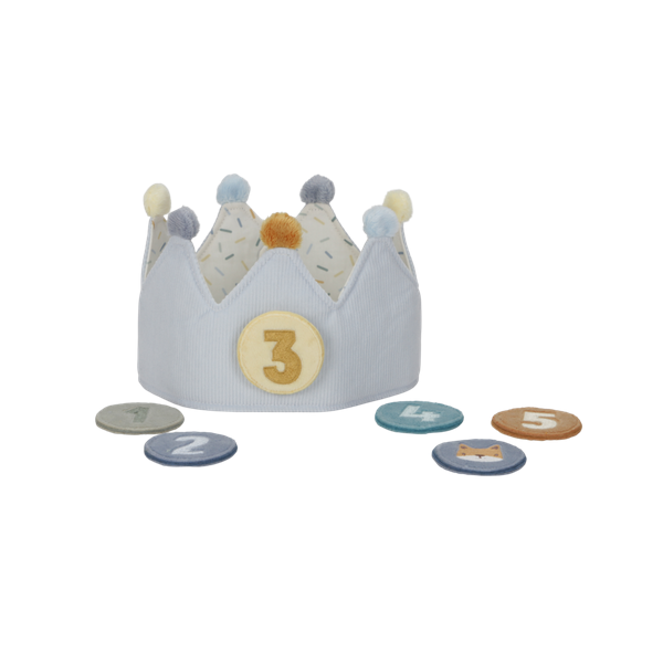 Błękitna korona urodzinowa z cyferkami na rzep Little Dutch