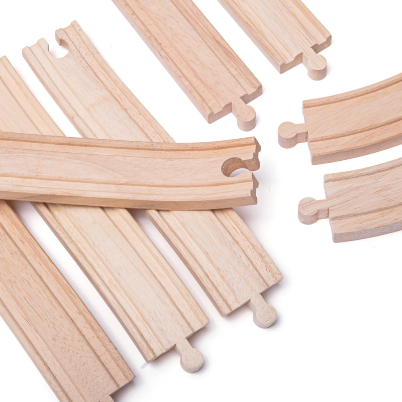 Drewniane tory kolejowe, mosty, podpory, proste, zakręty 18 el. Bigjigs Rail