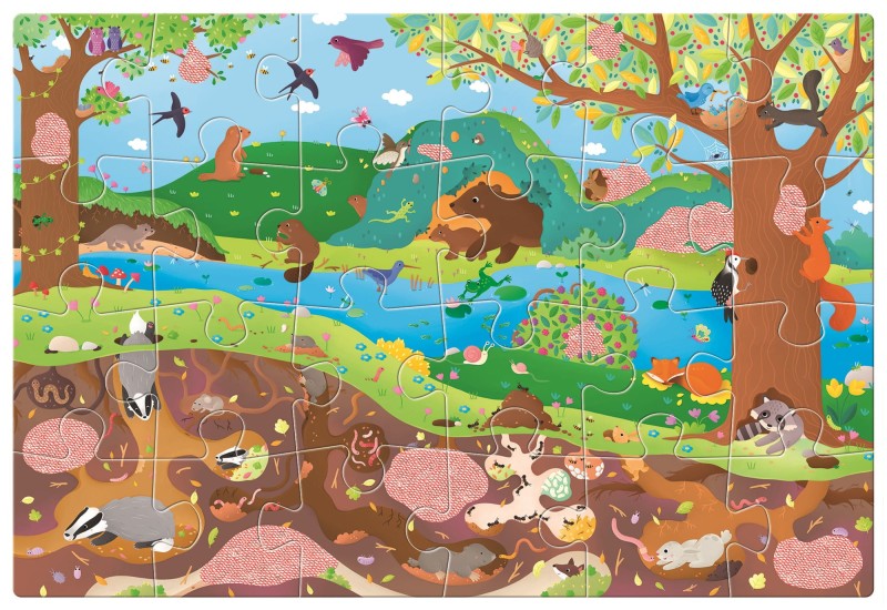 Sekretne puzzle z lupą kryjówki zwierząt Ludattica