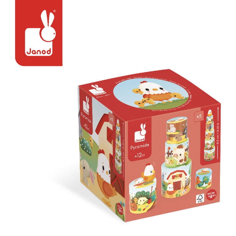 Farma wieża z pudełek + figurka Kura 6 elementów Janod