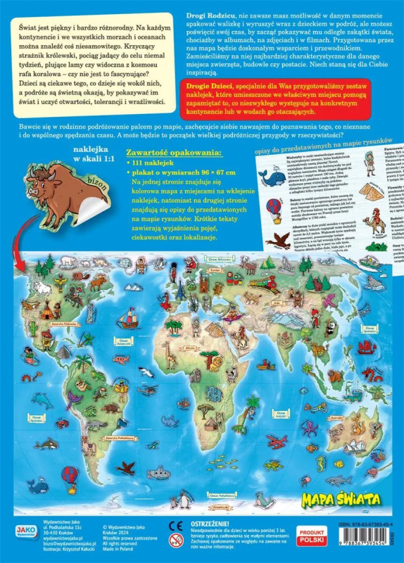 Mapa świata. Plakat z naklejkami 96 x 60 cm