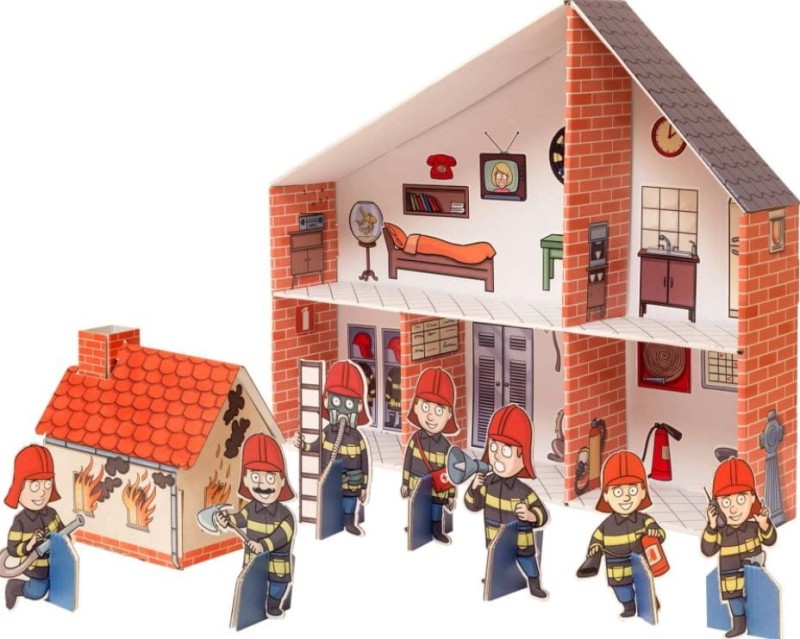 Remiza Strażacka z Kartonu z figurkami - Tektorado