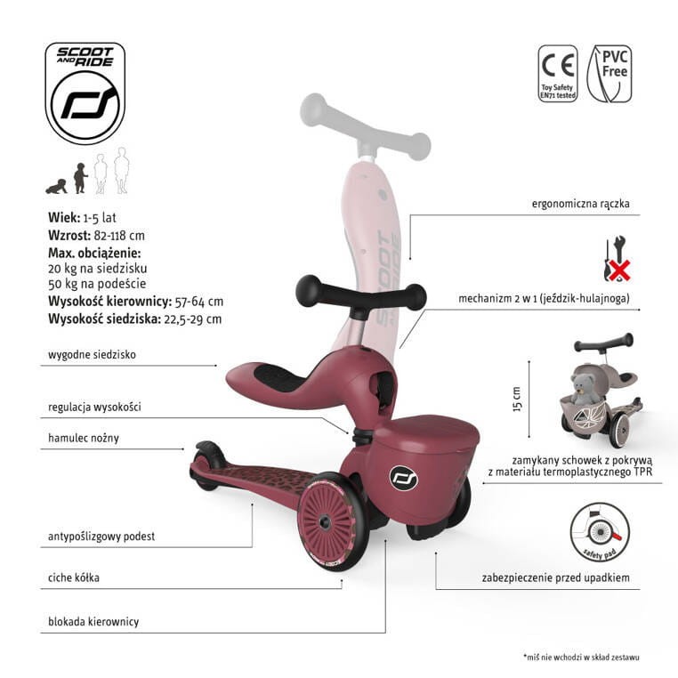 Hulajnoga Jeździk 2w1 ze schowkiem Highwaykick 1 Lifestyle Wildcat Scoot & Ride