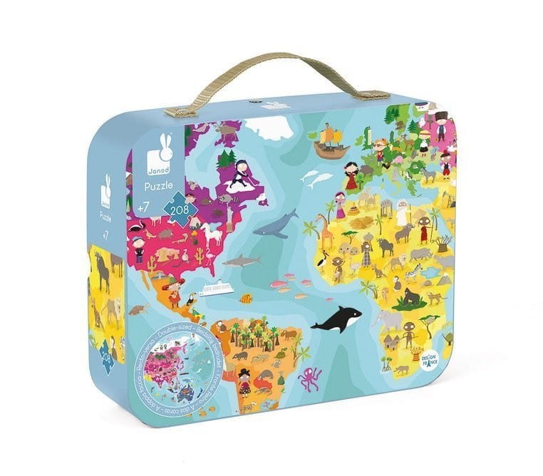 Okrągłe Puzzle w Walizce Planeta Ziemia 208 el. - Janod