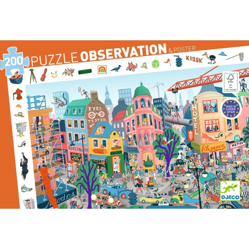 Puzzle miasto z ramką obserwacyjne 200 el. Djeco