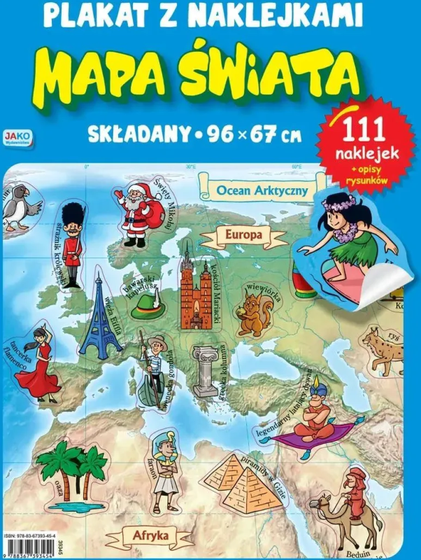 Mapa świata. Plakat z naklejkami 96 x 60 cm