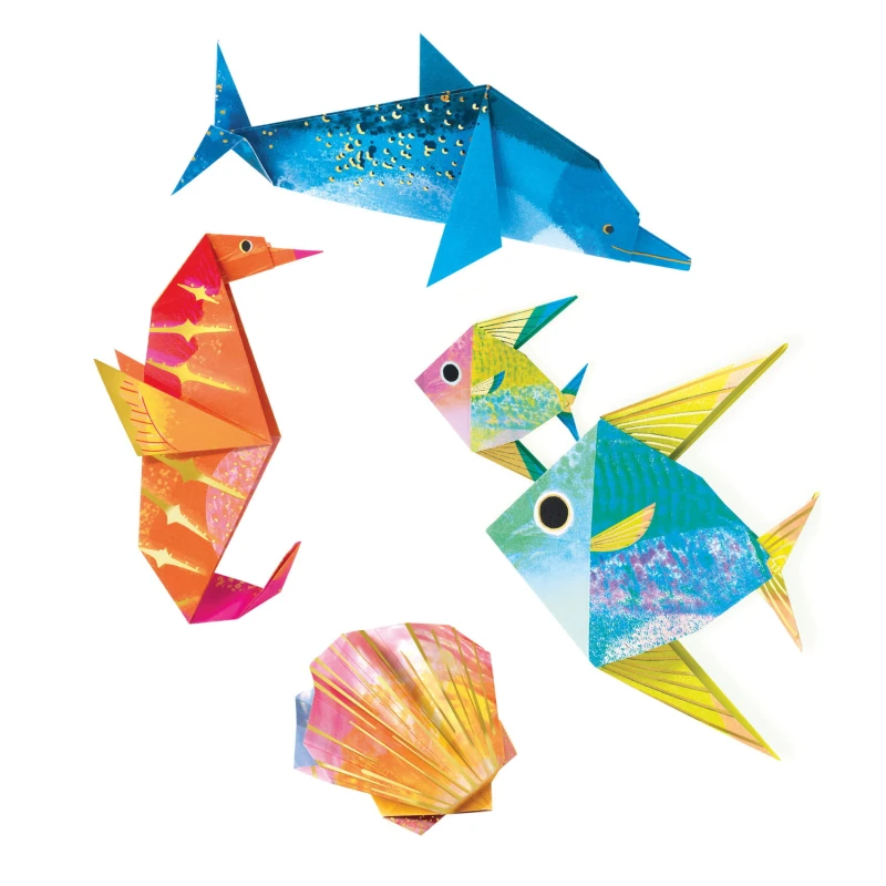 Origami Morskie Zwierzęta metaliczne kartki Djeco