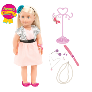 Our Generation - Anya lalka blondynka z przebitymi uszami i zestawem biżuterii wersja deluxe