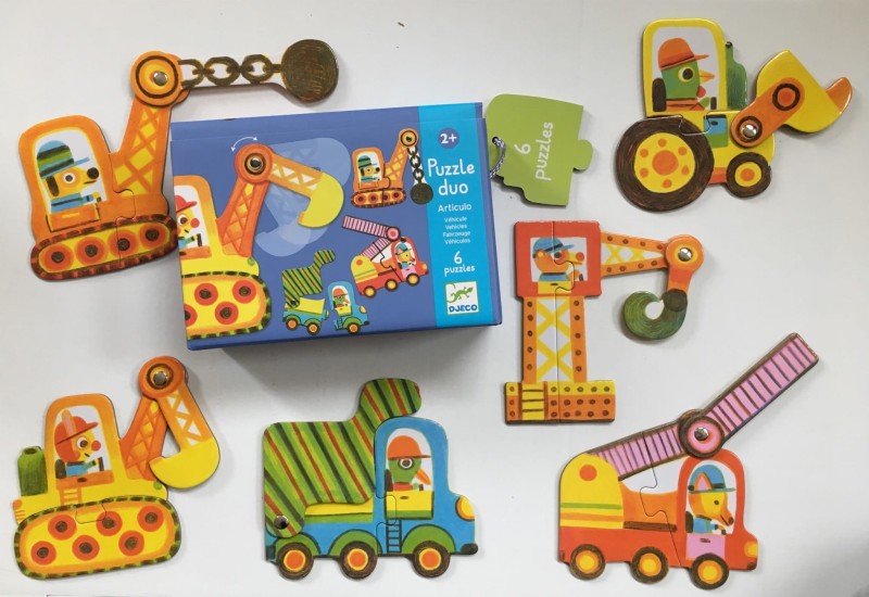 Puzzle dwuelementowe ruchome Pojazdy - Djeco