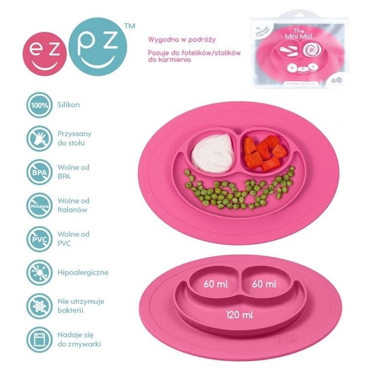 Silikonowy Talerzyk Podkładka 2w1 Różowy Mini Mat - ezpz