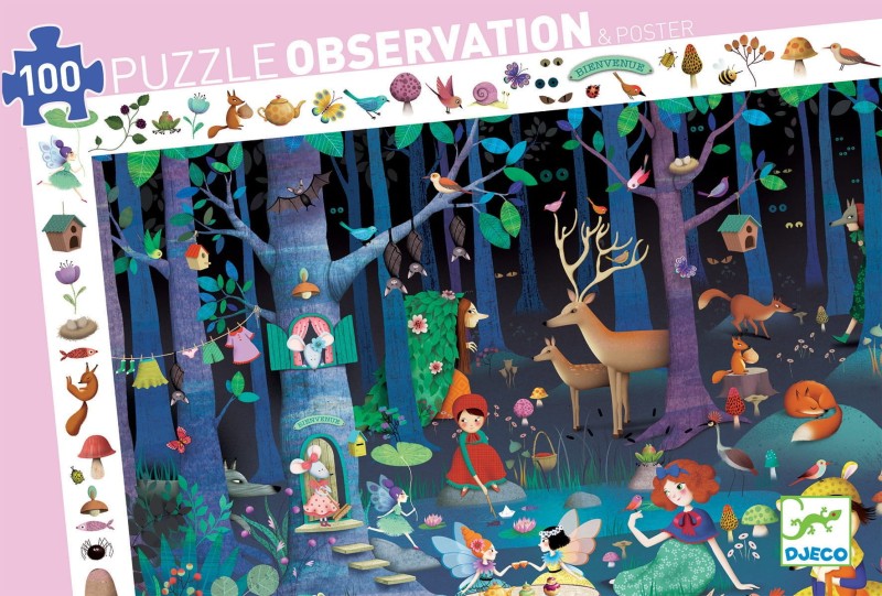 Puzzle obserwacyjne Las 100 el. z plakatem - Djeco