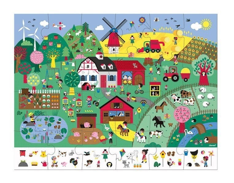 Puzzle obserwacyjne w walizce Farma 24 el. - Janod