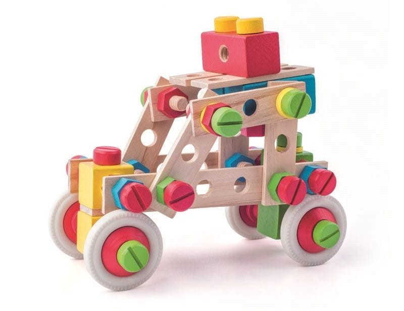 Drewniany zestaw konstruktora 140 elementów - Bino