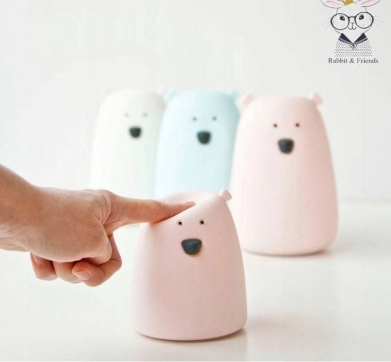 Miękka Silikonowa Lampka LED z pilotem i głośniczkiem Biały Miś - Rabbit & Friends