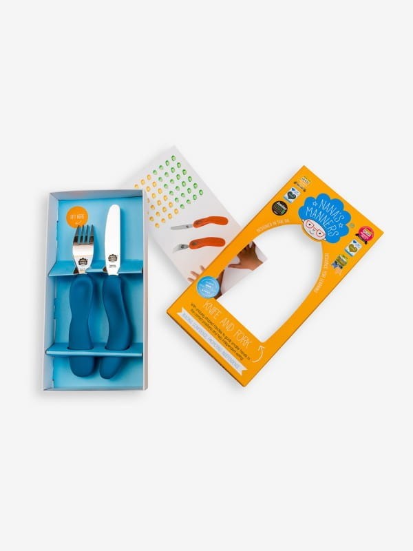 Sztućce Nana's Manners Widelec i Nóż ETAP 3 Niebieski 3-9 lat